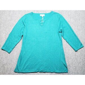 Carolyn Taylor Sweater Womens XL Turquoise 3/4 Sleeve Scoop Neck Pullover New